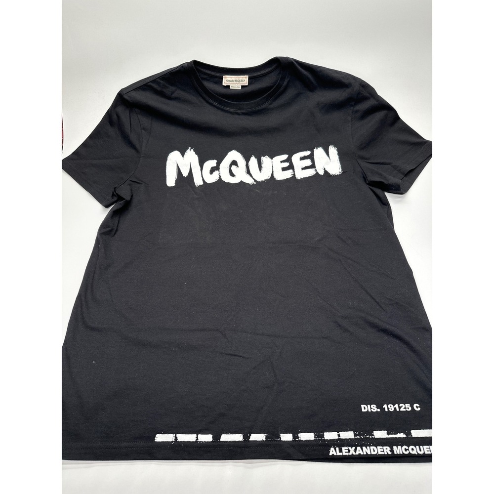 Alexander Mcqueen T-Shirt Mens Medium Black Graphic Logo Italy Designer